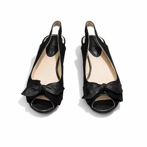 Black Leather Peep Toe Slingback with Bow | Size 6